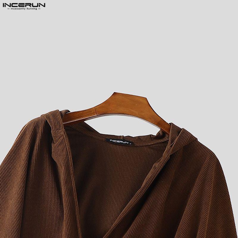 INCERUN Autunno Inverno Uomo Mantello Irregolare con Cappuccio Top Ampi Larghi Cappotti a Mantella con Texture
