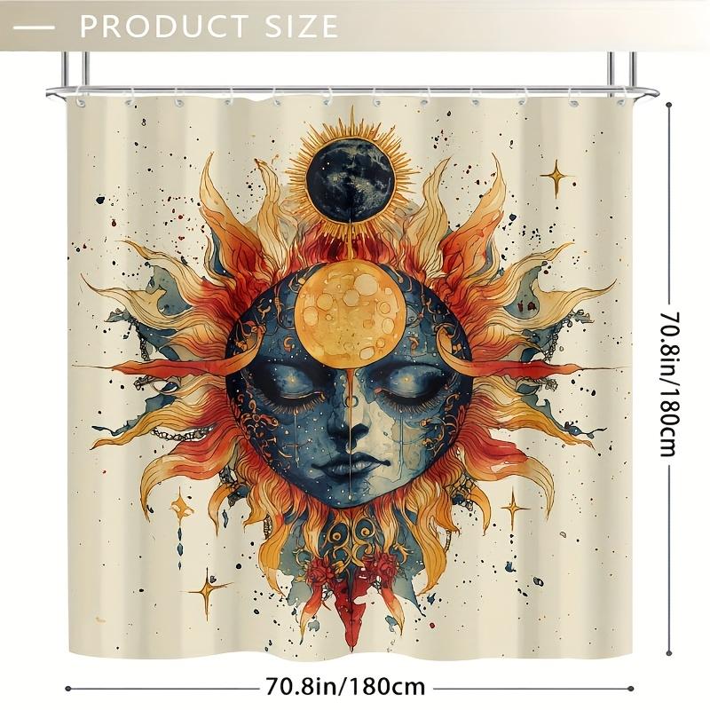 1Pc Two Suns & Moon Shower Curtain - Vibrant Cartoon Art, 71X71 Inch, Polyester, 12 Hooks, Hand Wash, Summer Bathroom Decor