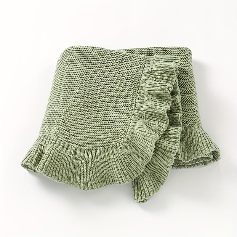 

1pc Cotton Soft Cozy Solid-Color Knit Youngsters Blanket - With Cute Ruffle Edge Ideal All-Season Warmth Cover for Kids светло-зеленый