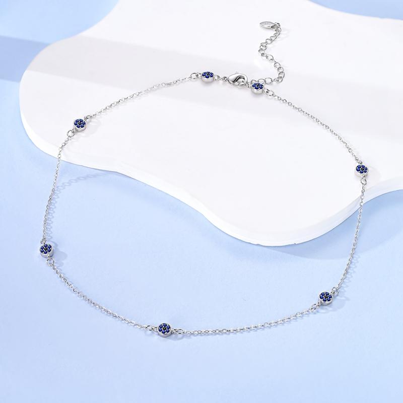 Angel's Wings Feather Necklace 925 Silver Original Blue Eyes Long Chain Link For Mom Women Wedding Party Jewelry Gift
