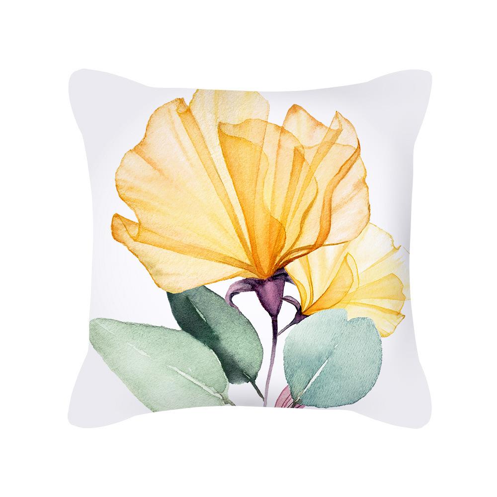 Pillow New Plant Flower Printed Pillow Sofa Pillow Bedside Backrest Short Plush Pillow Cover