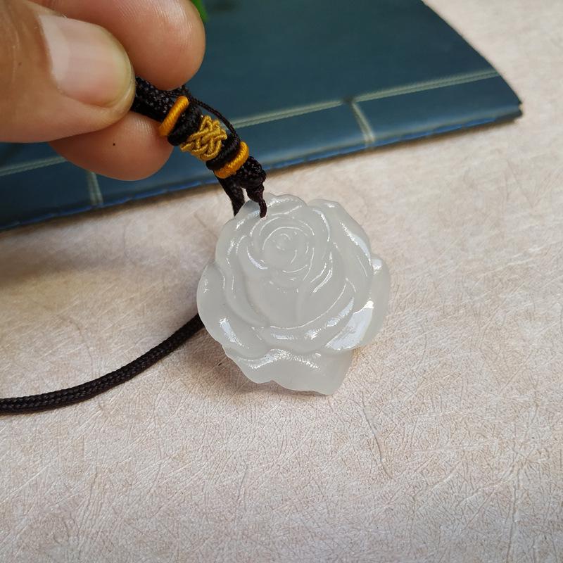 Afghan White Jade Rose Pendant - Xinjiang Flower Blooming Wealth Women s Jade Ornament White Jade Rose Pendant