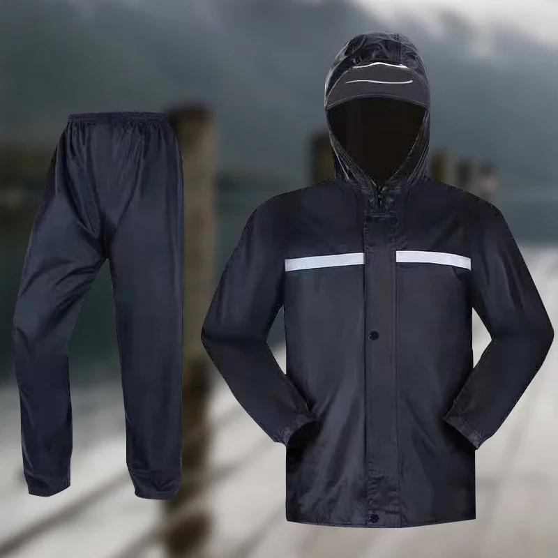 Women Men Outdoor Waterproof Rain Gear with Reflective Strip Hooded Coat & Pant Rain Suit