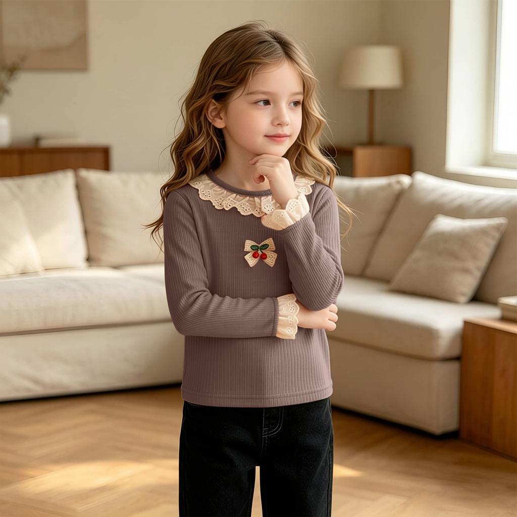 Girls' Trendy Print Ribbed Layering Top for Casual Everyday Wear