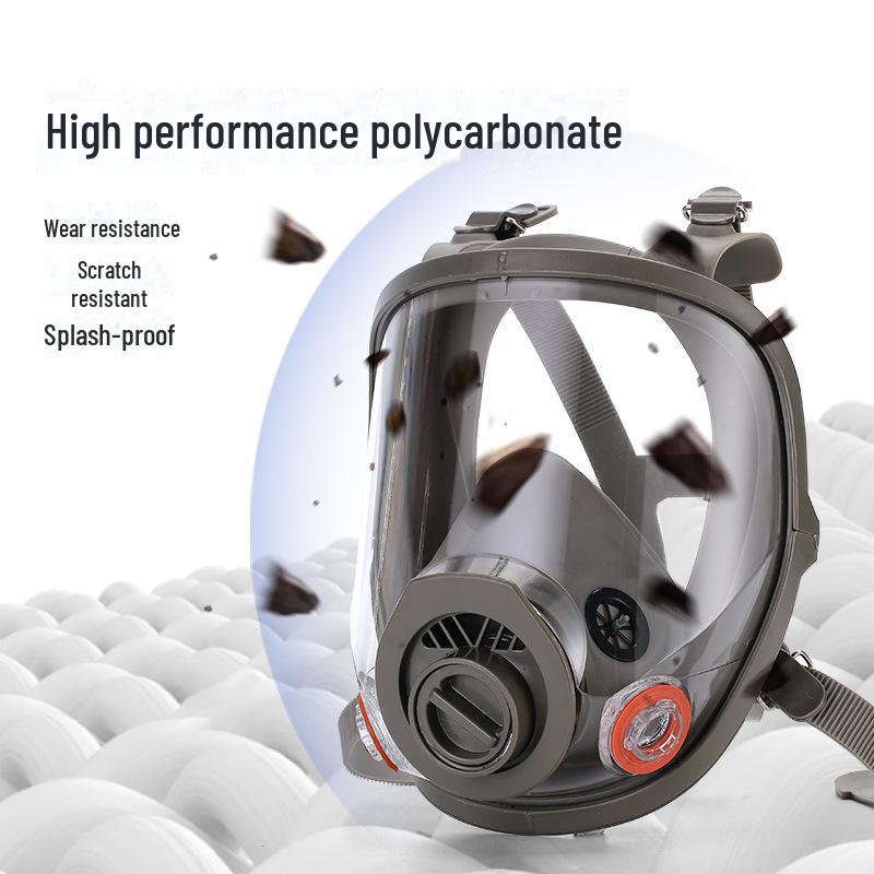 Full Face Silicone Gas Mask for Spray Painting, Chemical Pesticide Protection, Anti-Gas Filter, Wide View.