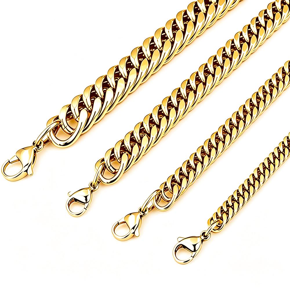 Guld Kubansk Länk Rostfritt Stål Herrhalsband - Färgbeständigt, Förgyllt, Trendigt Hip Hop Tjock Kedja Accessoar