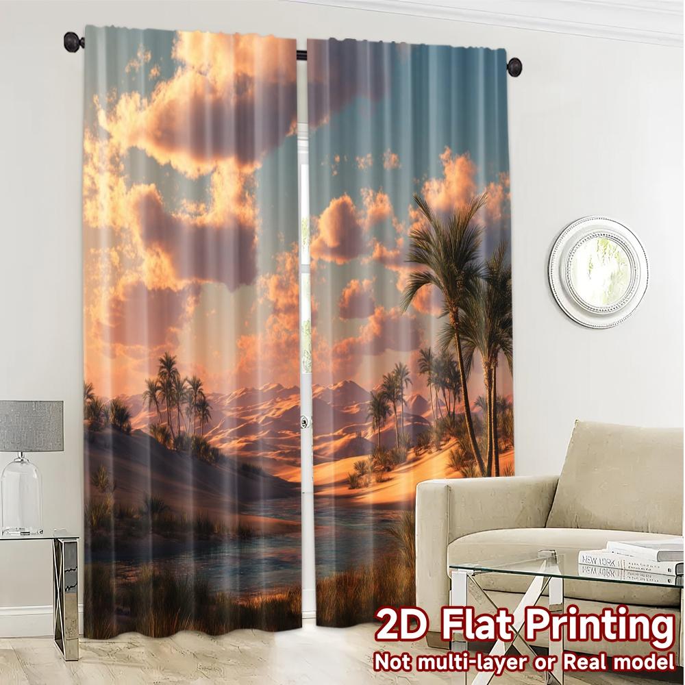 2pcs   2D FLAT PRINTING Curtains (Without Rod) Desert Oasis(1) Popular Contemporary Curtains Versatile Durable Polyester Curtains