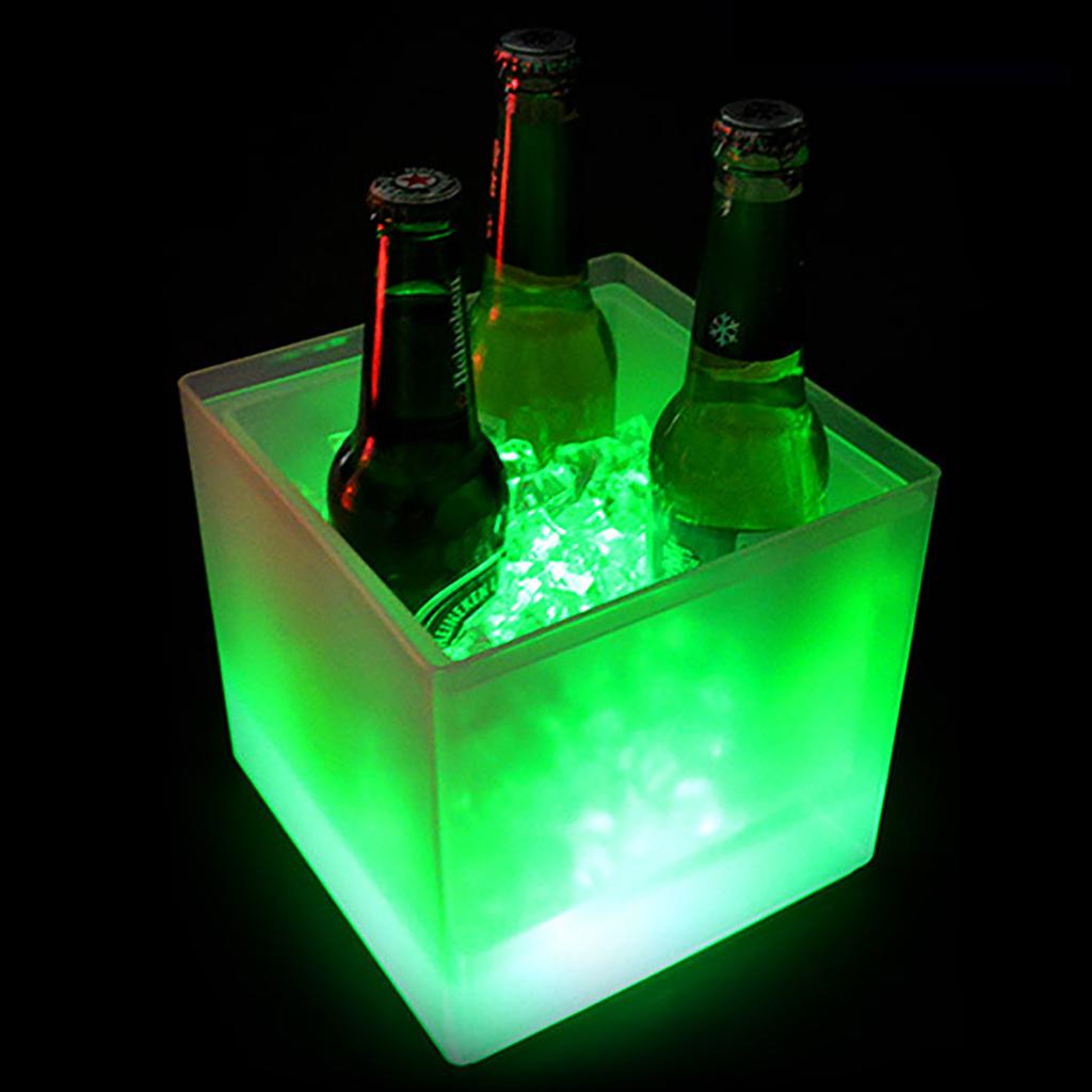 LED Ice Bucket Drinks Cooler RGB Color Changing Square Ice Box Beer Chiller 3.5L