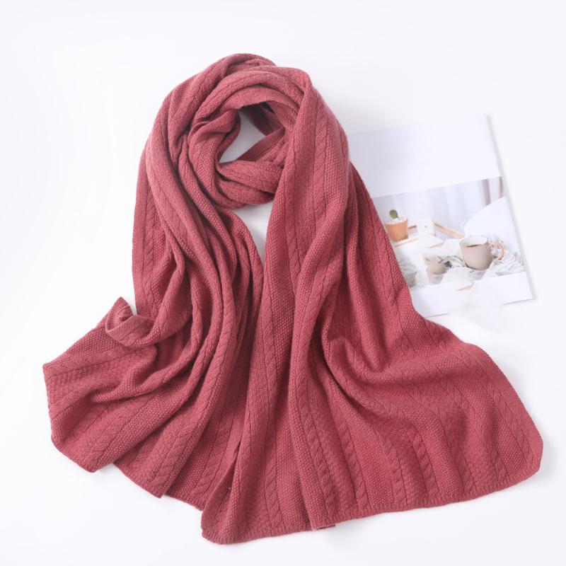 100% Wool Pattern Knitted Long Scarf For Women Winter Autumn Soft Warm Solid Color Minimalist Wrap Hijabs Dual-Use Shawls Female