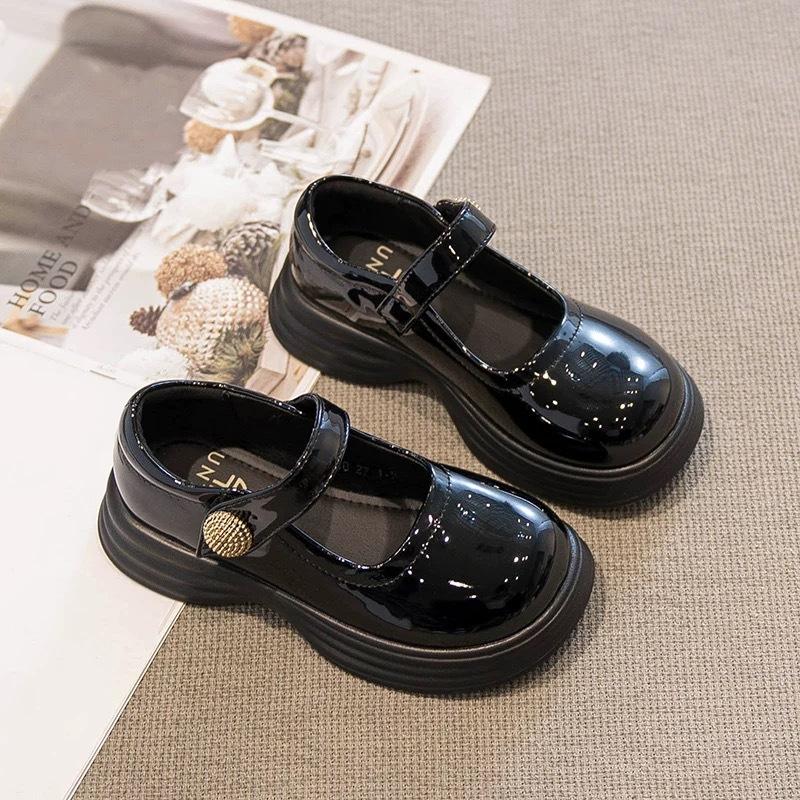 

Kids Glossy Leather Thick Sole Magic Strap Mary Jane Casual Shoes 26 чёрный
