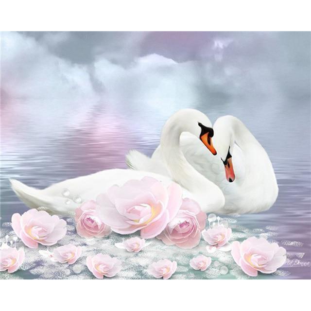 DIY 5D Diamond Painting Swan Mosaic Rhinestone Paintings Full Round Drill Diamond Embroidery