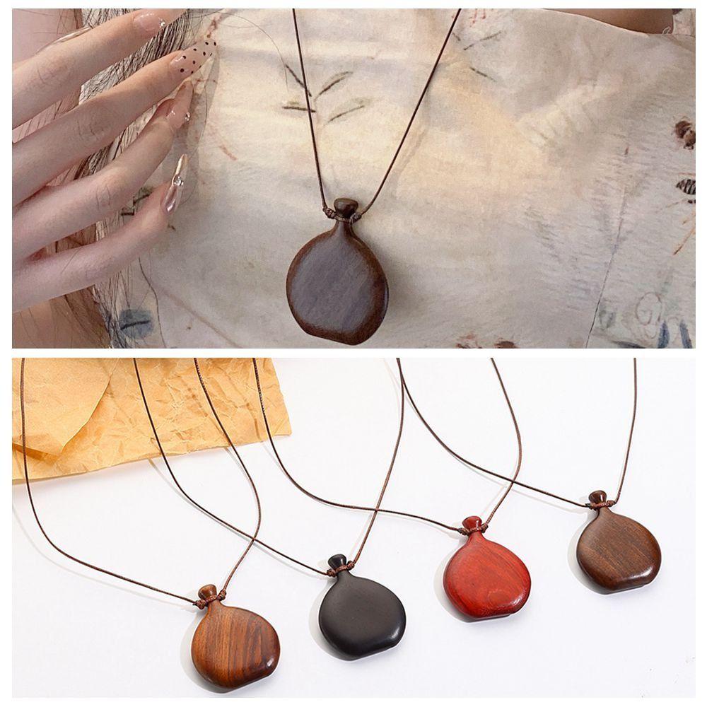 Drewniany Naszyjnik Łańcuszek do Swetra Regulowany Sznurek Biżuteria Akcesoria Impreza Szczęśliwy Prezent