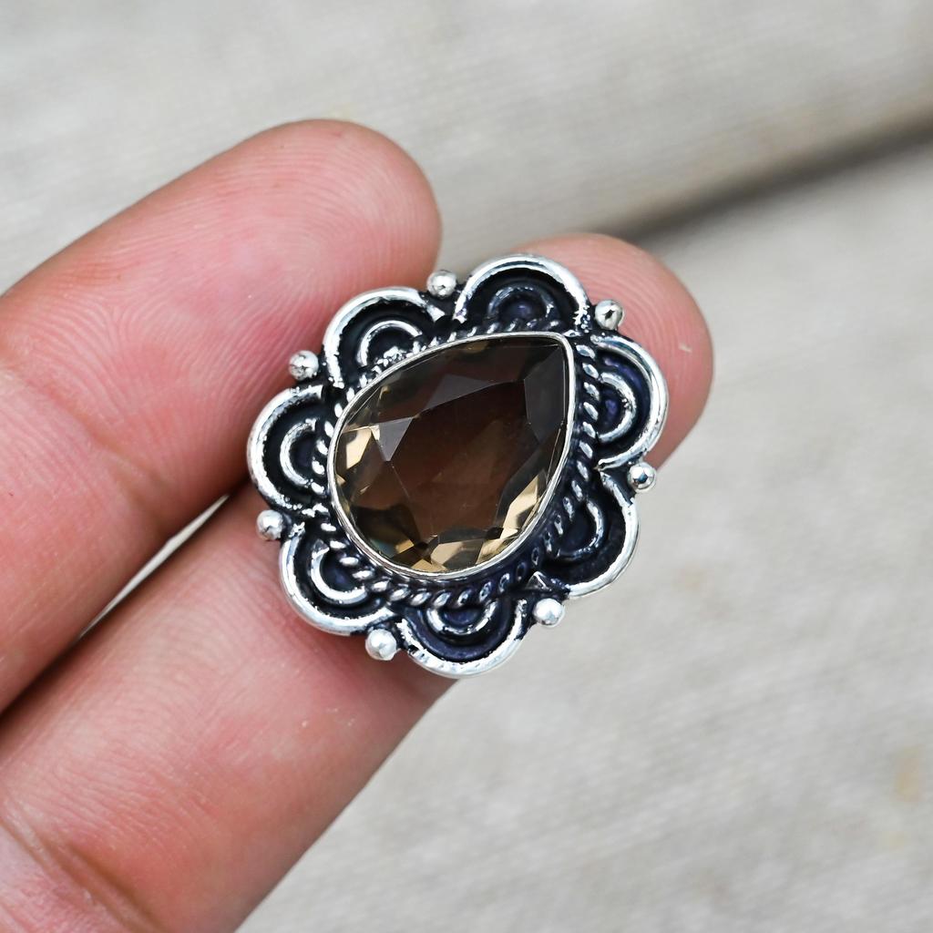Smoky Topaz Gemstone Jewelry Handmade 925 Sterling Silver Ring For Wedding Gift