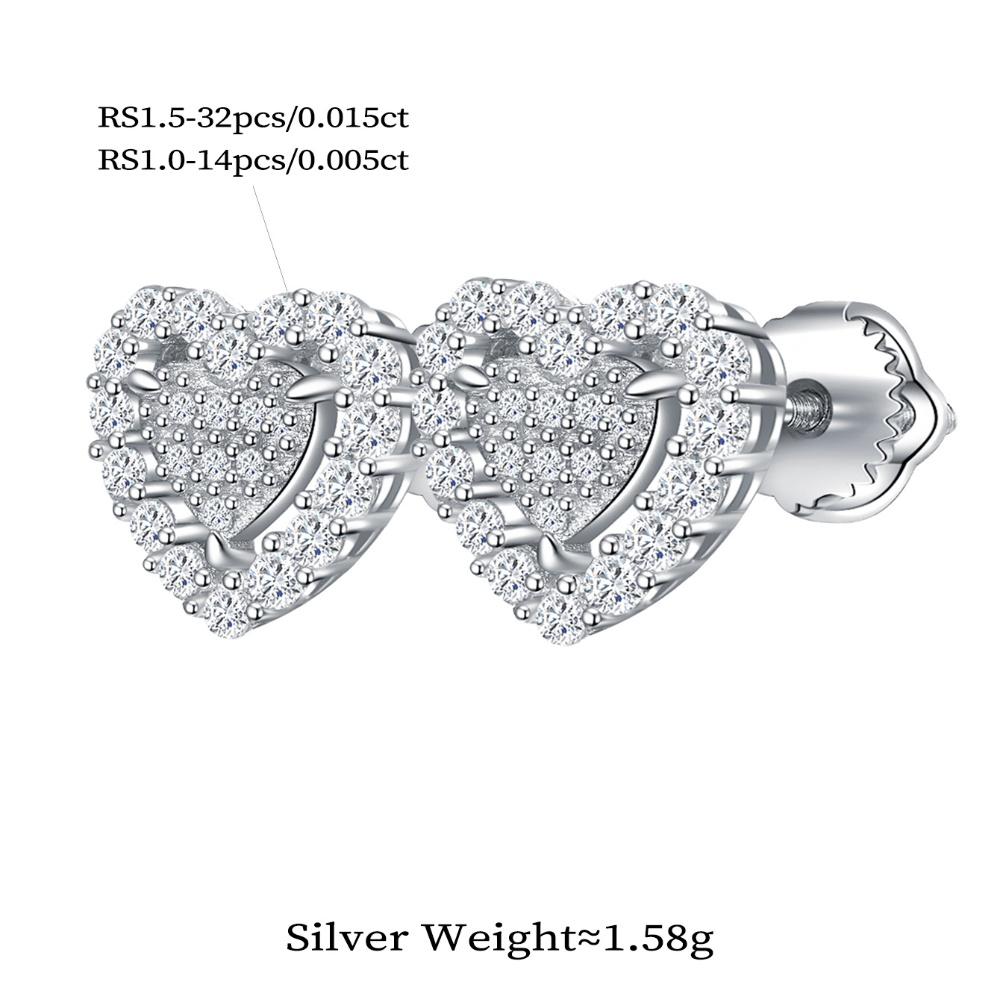 Elegant Heart Stud Earrings Women 925 Silver Jewelry Moissanite Earrings