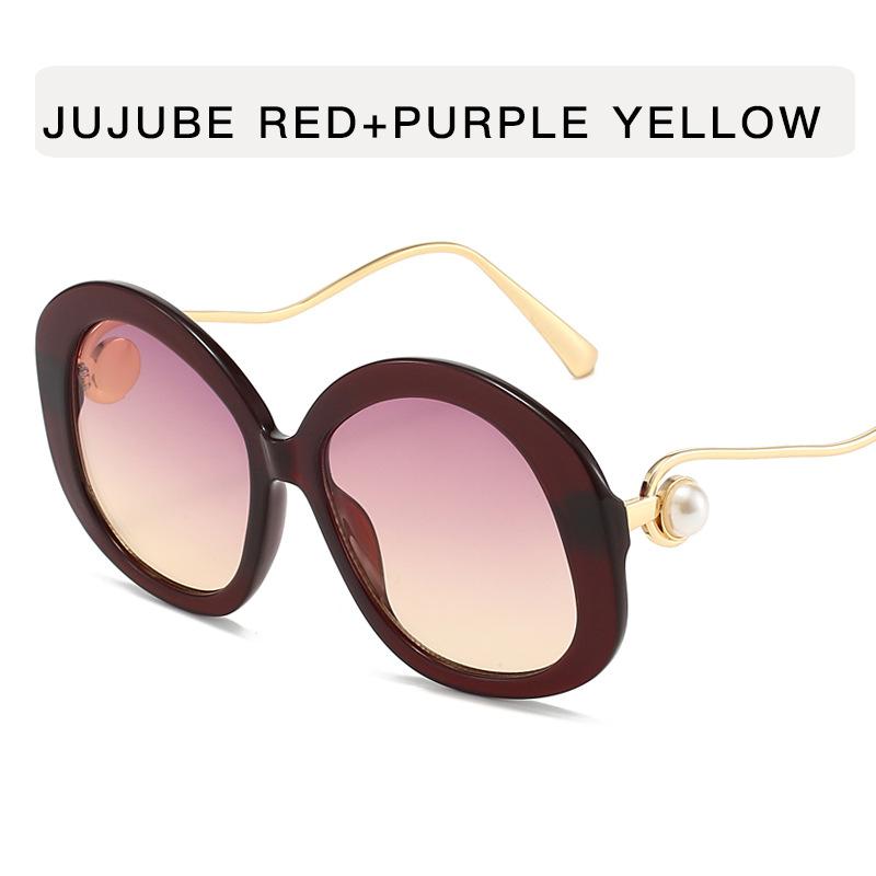 

Солнцезащитные очки круглой формы для женщин, украшенные жемчугом, антибликовые солнцезащитные очки для женщин, европейско-американские стильные женские солнцезащитные очки