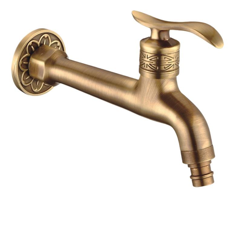 Antique Brass Bathroom Faucet, Wall Mounted Washing Machine Faucet