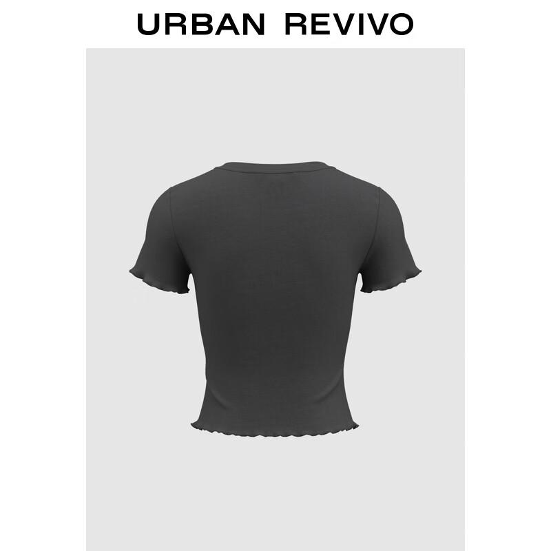 UR Women's Ruffle Hem Slim-Fit T-Shirt with Heart Buttons