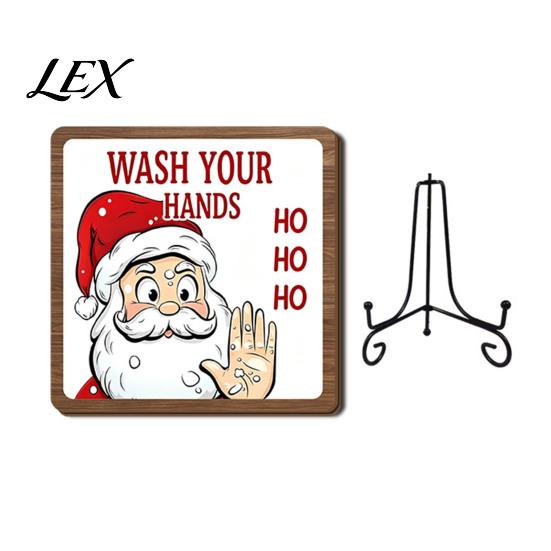 Holiday Gift for Pet Owners Christmas Wooden Tabletop Decor, 2D Santa Ornament with Iron Stand, Rustic Lover Sign Home And Cafe Festive Shelf,