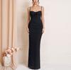 New Mesh Lace Fishbone Suspender Dress, European and American Sexy Backless Slim Hip Long Fishtail Dress