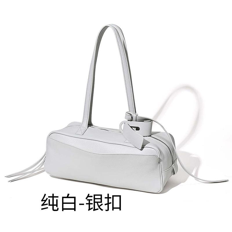 New Bowling Bag Simple and Fashionable First Layer Cowhide Messenger Women's Bag Baguette Bag