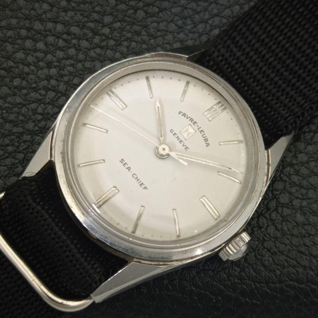 VINTAGE FAVRE LEUBA SEA CHIEF 101 HANDAUFZUG SCHWEIZER HERREN WEISSE UHR a703755-1