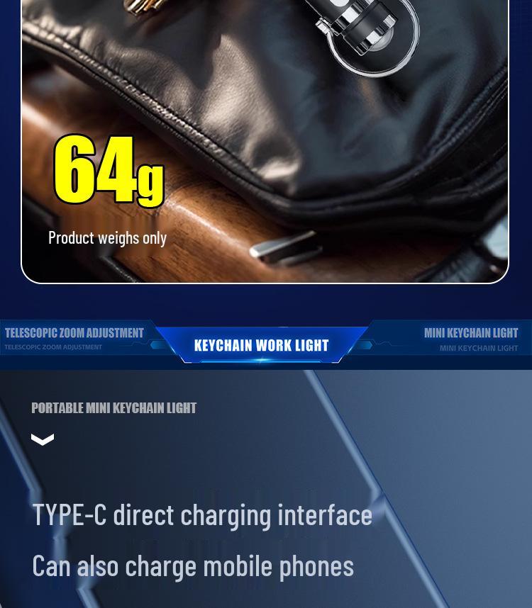 Compact Waist-Hanging Keychain Flashlight: Multifunctional, Rechargeable, Waterproof for Everyday and Outdoor Use