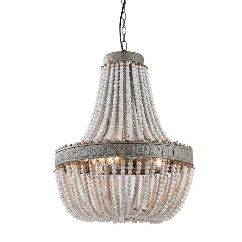 French Antique White Wood Bead Chandeliers Vintage Grey Beaded Farmhouse Chandelier Lighting Bedroom Dining Room Retro Light