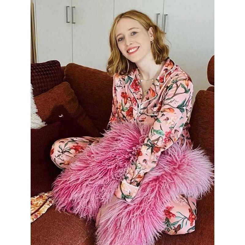

French Accessible Luxury ~ Fantasy Silk Satin Surface Pajamas Women s Suit Long Sleeves Pants Printed Homewear Dream of Sicily L