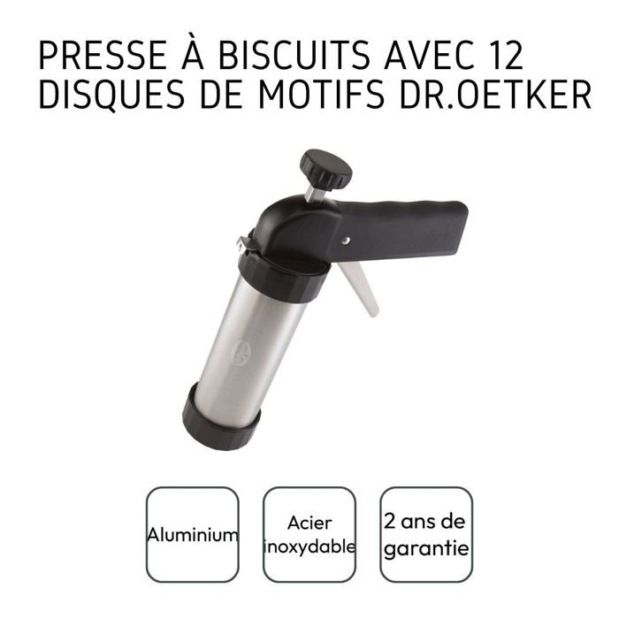 Presse-biscuit - Dr Oetker - ref. 1980 - 12 disques de motif - Alliage d'aluminium - Acier inoxydable