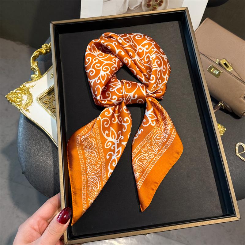 Fashion Paisley Print Shawl Square Scarf for Women Soft Satin Wraps Neckerchief Female Hair Bands Ribbon Headband Bandana