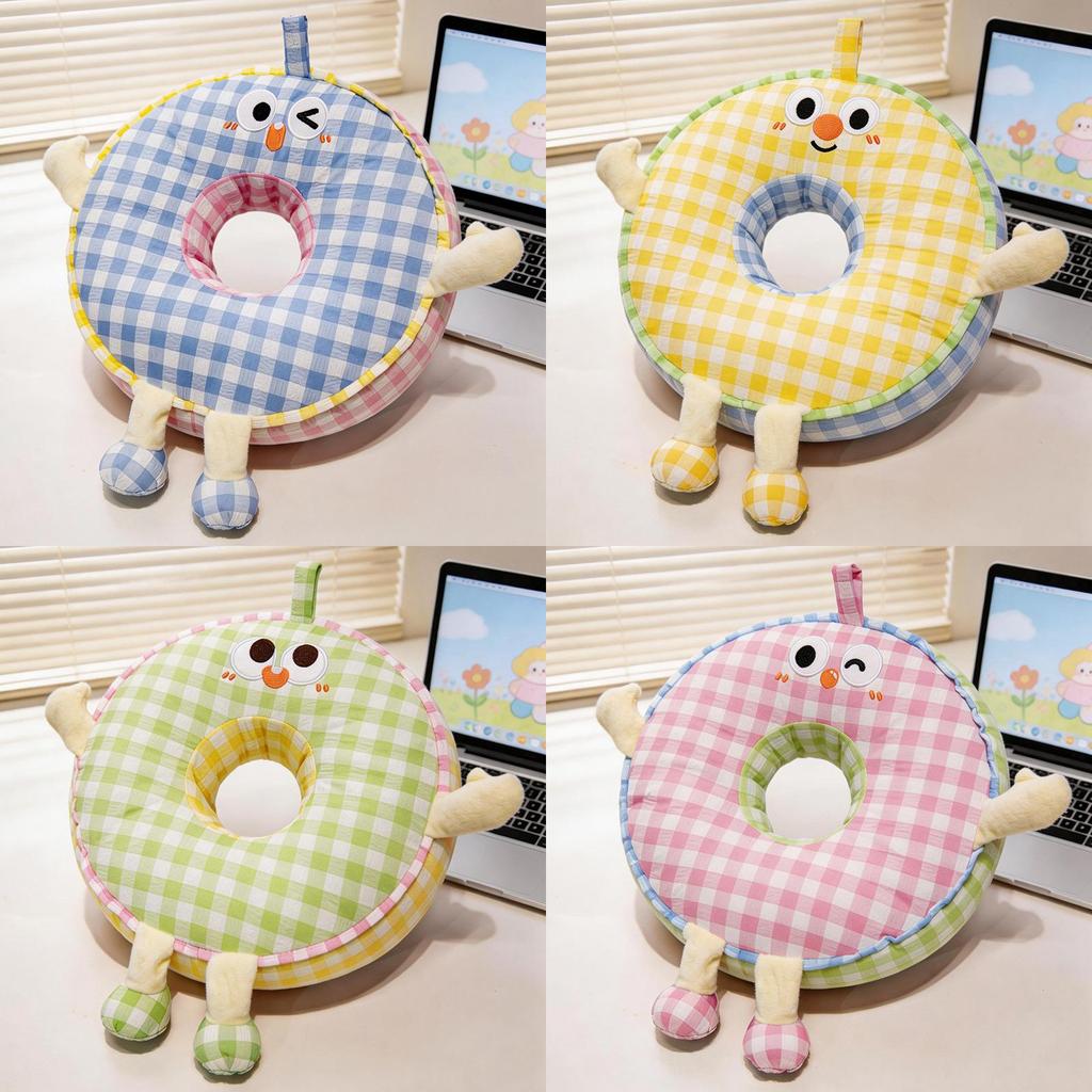 Style Round Grid Nap Pillow Office Rest Cushion With Embroidered Fabric For Home Use