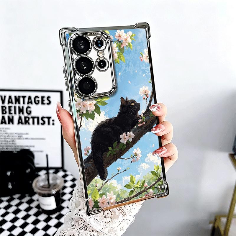 

Черный кот Эстетика Узор Покрытие Чехол для телефона Для Samsung Galaxy S24 S25 FE S26 Edge S23 Ultra S22 S21 Plus S20 Противоударный Airab Samsung S25 Edge