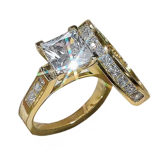 

2Pcs/Set Women Ring Set Zinc Alloy Metal Rings with Rhinestones Claw US 11 золотистый