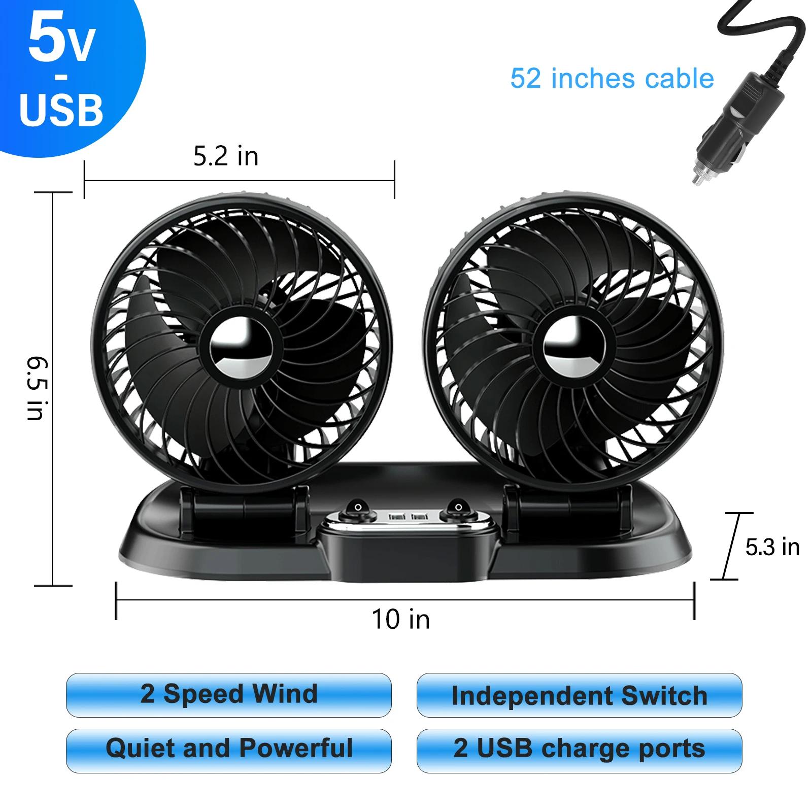 

Hipacool 5/12/24v Car Fan Car Cooler Auto Dual Head 2 Usb Charging Port Electric Fan Foldable Rotable Cooling Tool Car Cooler
