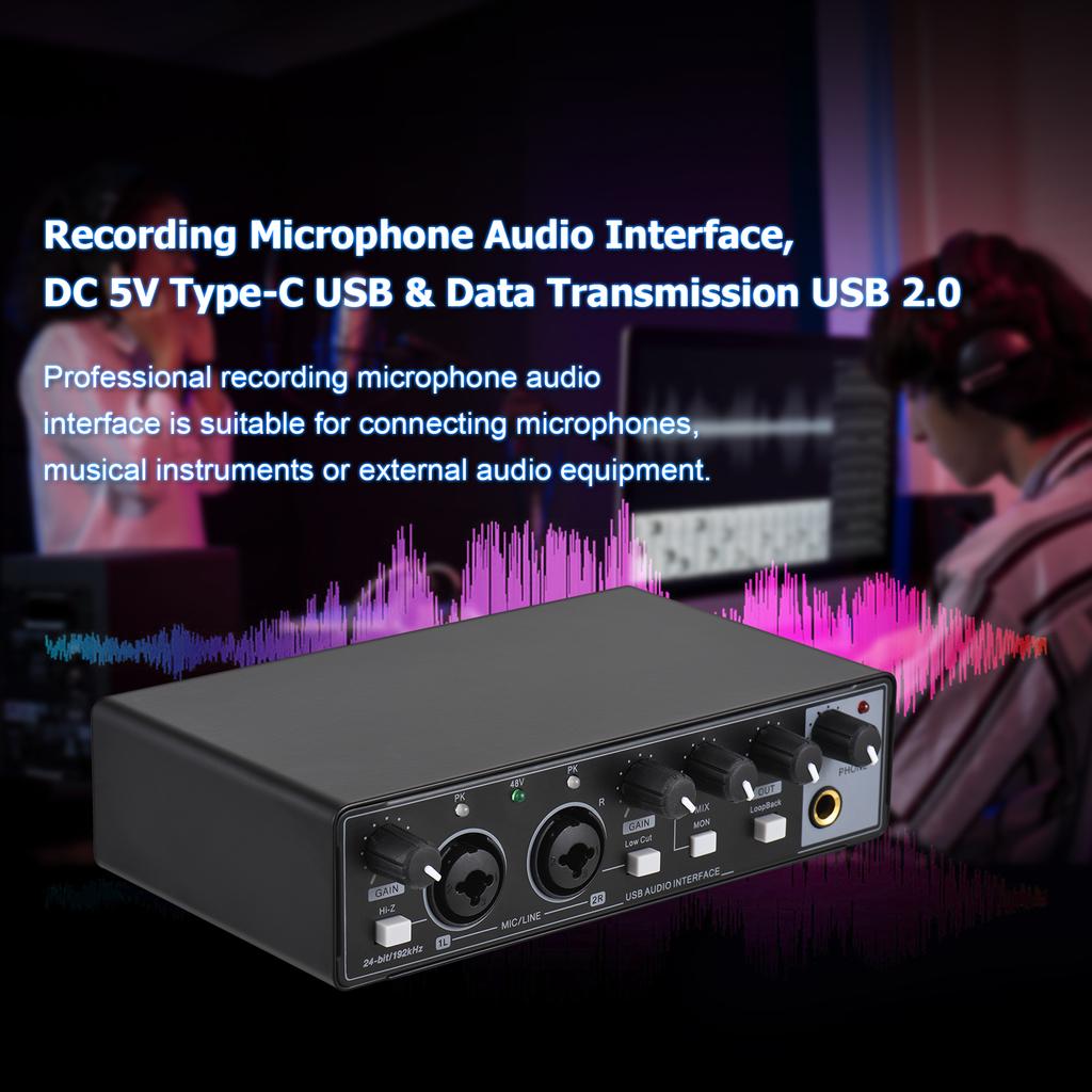 Professional Recording Microphone Interface 5V Type-C USB and Data USB 2.0 Mixing Console Microphone Sound Card