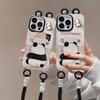 Zabawka Panda 3D z Uszami Etui na Karty Kreskówkowe Etui na Telefon dla iPhone 17 Air 16 Pro Max 15 Plus 14 13 Mini 11 12 Pro X XS XR Z Paskiem