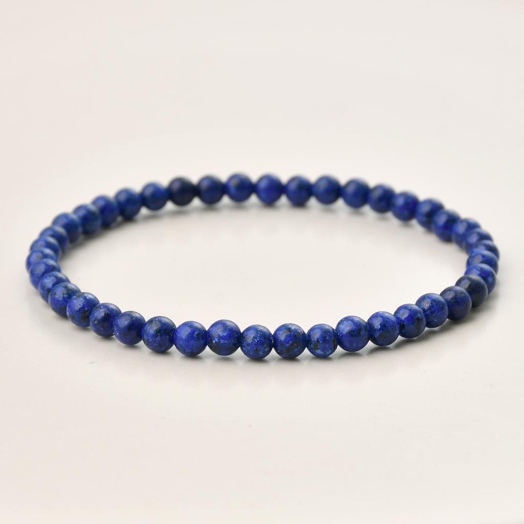 Natural Stone Lapis Round Beads Elastic Bracelet Bohemian Women's Trendy Handmade  Bangle Zircon Gift