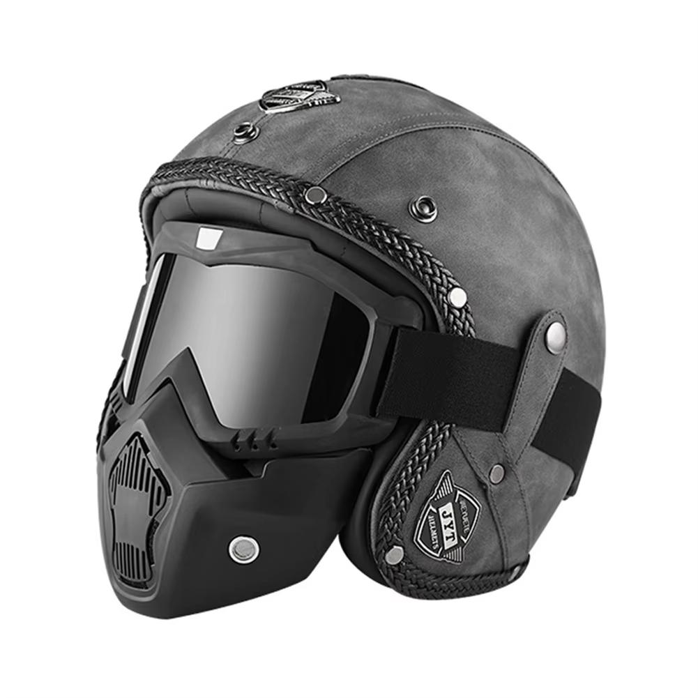 Retro Motorcycle Helmet PU Leather Open Face Chopper Bicycle Helmets Classic Casco Moto Vintage Capacete De Moto Helmet ECE DOT