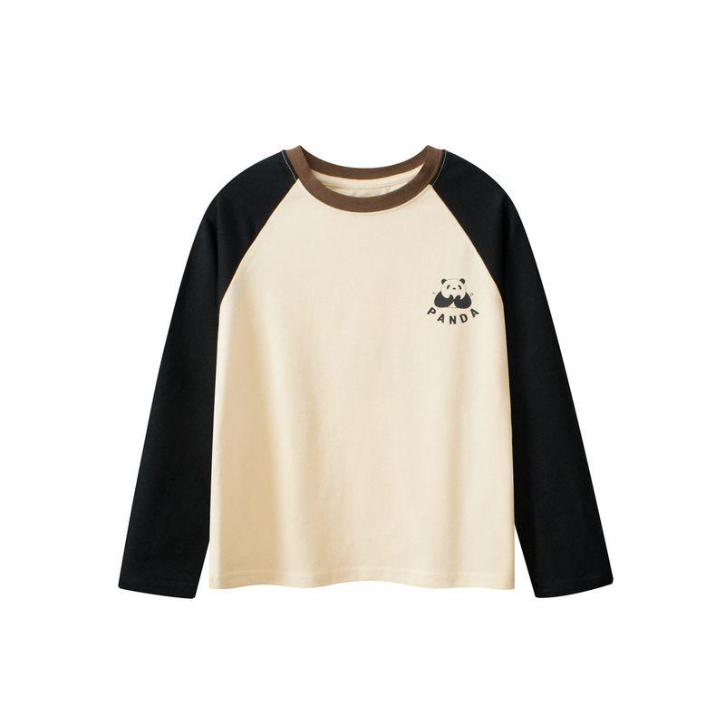 Children's Clothing Boys' Long-Sleeved T-Shirt Spring and Autumn Korean Style Big Kids Panda Raglan Sleeve Top Girls' Pure Cotton Base Shirt