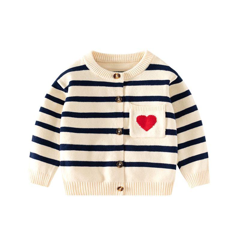 Spring and Autumn Kids Striped Sweater Coat Love Heart-Shaped Men and Women Kids' Sweater Baby Girl Long Sleeve Sweater Cardigan