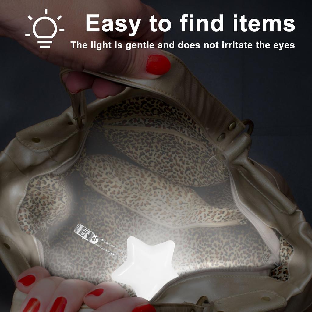 BagPendant Handbag Light Heart Round Star Shaped Bag Lamp Touch Sensor Purse Night Light with Keychain Clip Xmas Gifts for Women