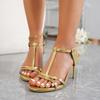 Fashion Fashion Round Toe Stiletto Sandals Summer New Open Toe Slim Strap Combination Metal Buckle One Strap Non-Slip High Heels
