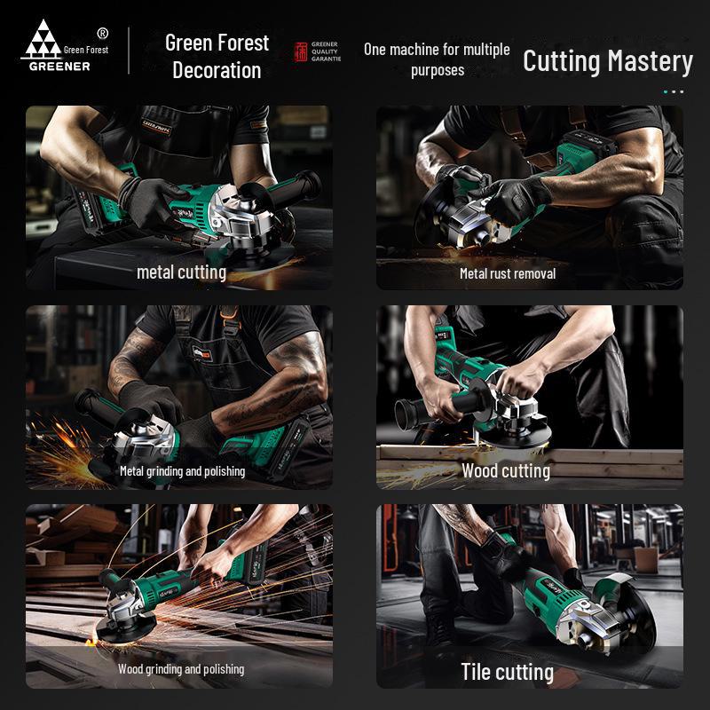 Green Forest Master Brushless Rechargeable Angle Grinder - High Power Lithium Battery for Polishing, Cutting, and Grinding.