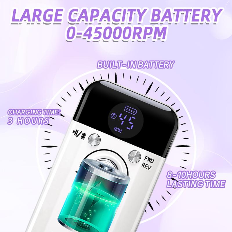 45000RPM Nail Drill Machine With Low Noise Portable Nail Drill Machine Rechargeable Nail Sander File For Manicure Salon Tool