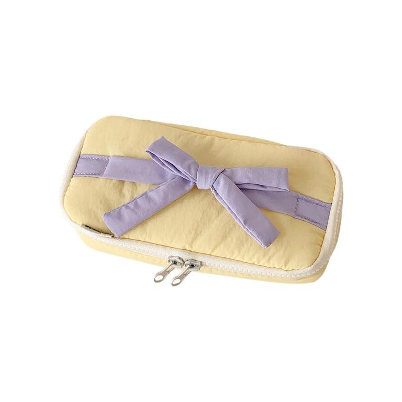 Bowknot Fabric Pencil Case Large Pen Pouches Big Capacity Pencils Organiser Travel Cosmetic Bag for Office School Travel