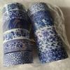 12 Rolls Per Set Blue & White Washi Tape Pretty Chinoiserie Designs Decorative Tape for Journaling, Scrapbooking