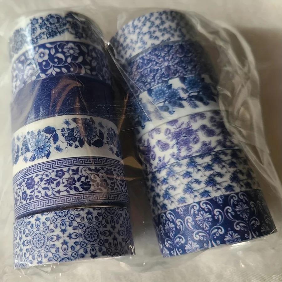 12 Rolls Per Set Blue & White Washi Tape Pretty Chinoiserie Designs Decorative Tape for Journaling, Scrapbooking