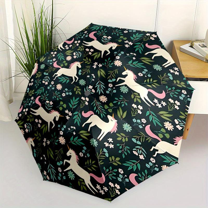 1pc Unicorn Floral Automatic Open/Close Umbrella Sturdy Iron Frame, Compact Travel Umbrella - Perfect Gift for Women, Men, Birthdays 29028