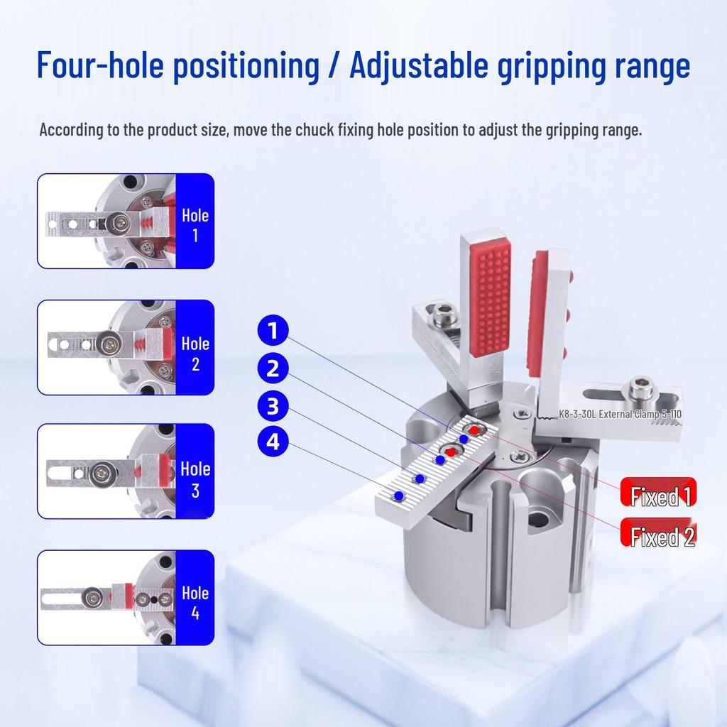 Adjustable Aluminum Alloy Cylinder, MHS3/MHS4 Series, with Three/Four-Jaw Finger and Multi-Port Adjustment, High Hardness.