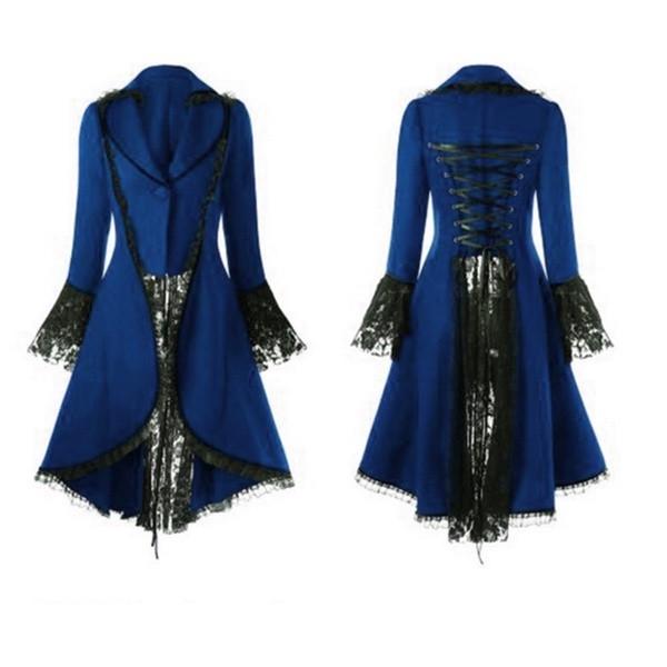 Women Vintage Long-sleeved Waist Back Bandage Lace Stitching Jacket OverCoat